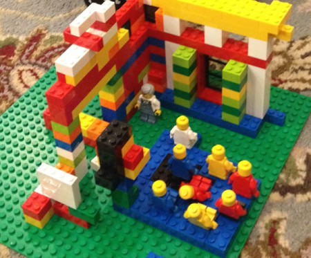 Child at my church made this lego church--I have gray hair for some reason.